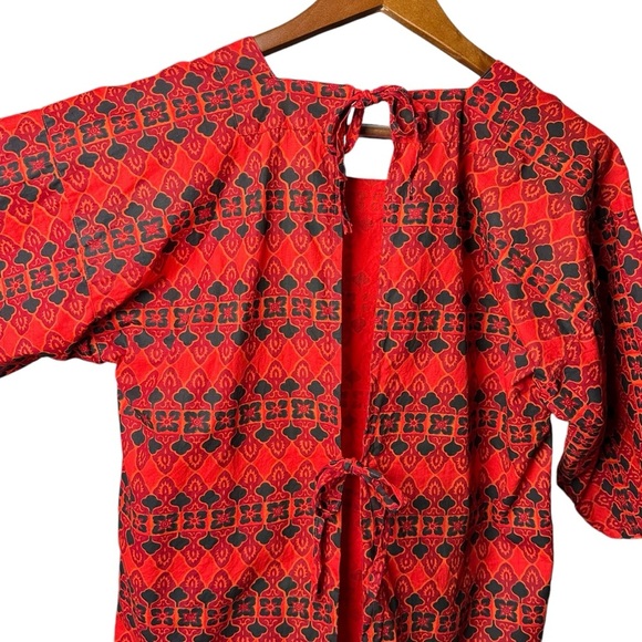 Vintage RAMA Thailand Size Large Thai Cotton Tie Back Half Sleeve Blouse Print - Picture 4 of 16